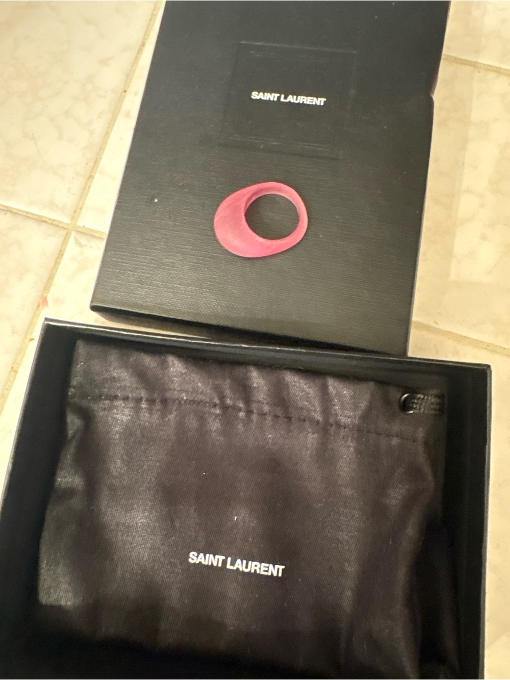 Saint Laurent Ladies Ice Effect Pink Fush Resin Ring Sz 7 new